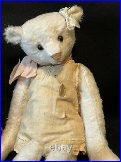 Sweet Rose White Bear In Linen Romper by Susanne Tauber