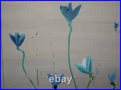 TEAL BLUE POPPIES GREEN WHITE LARGE PAINTING by STEPHANIE 101.6cm x 76.2cm