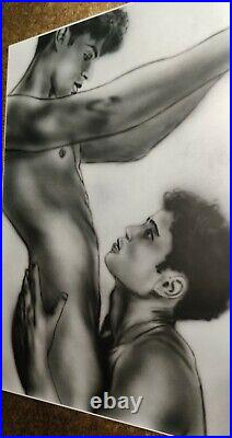 Teaser Male Nude Erotic original painting on 46x66cm paper. Gay art
