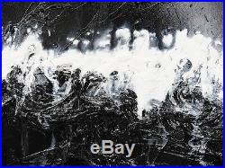 Textured Abstract Painting Art Canvas Black White 240cm x 100cm Franko Australia