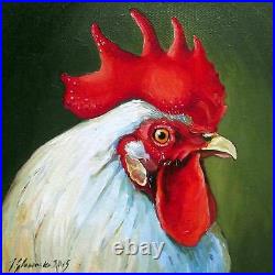 The White Rooster 2 Superb Original Oil Painting by Ilona Glowacka 8 X 8