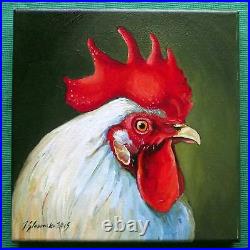 The White Rooster 2 Superb Original Oil Painting by Ilona Glowacka 8 X 8