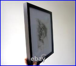 Unique Black & White Wall Art Handpainted Male Female Portrait Framed Boho Decor