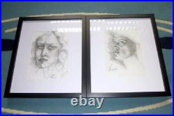 Unique Black & White Wall Art Handpainted Male Female Portrait Framed Boho Decor