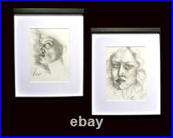 Unique Black & White Wall Art Handpainted Male Female Portrait Framed Boho Decor