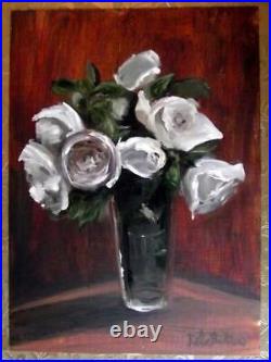 VASE WHITE ROSES Impressionist Oil Painting by Jill Bretherton A4 210X297