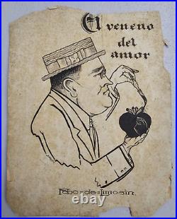 VERY OLD HAND DRAWN WRITER FEBO DE LEMOSIN ARTWORK BY UNK ARTIST 1924 Photo Y