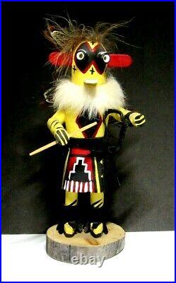 VTG Kachina Doll White Ahote 7 Tall Artist Signed C. C. Feathers Wood 1997