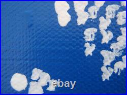 Very Large Blue & White Dot Spot Original Pointillism Landscape Canvas Painting