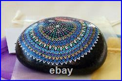 Very Large Hand Painted Alchemy Amplification Stone w. Blues, Violet, White Gold