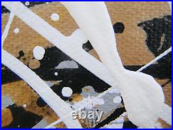 Very Large Original Abstract Black White & Gold Modern Art Canvas Drip Painting