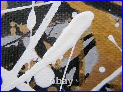 Very Large Original Abstract Black White & Gold Modern Art Canvas Drip Painting