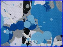 Very Large Original Blue Black & White Abstract Canvas Wall Art Flower Painting