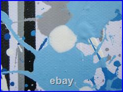 Very Large Original Blue Black & White Abstract Canvas Wall Art Flower Painting