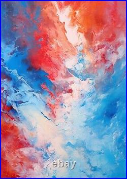 Vibrant Blue, Red, White Abstract Prints Set of 3 Modern Wall Art, 3 x A4