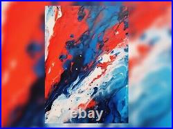 Vibrant Blue, Red, White Abstract Prints Set of 3 Modern Wall Art, 3 x A4