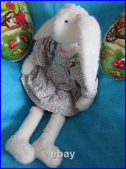 Vintage Bunny White Rabbit Pink Dress Girl Fur Plush Artist 28 Rare Easter Doll