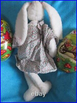 Vintage Bunny White Rabbit Pink Dress Girl Fur Plush Artist 28 Rare Easter Doll