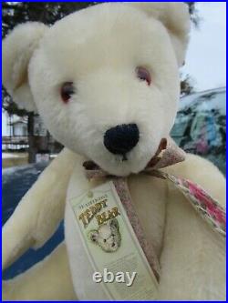 Vintage Mohair Teddy Bear White Artist Lyle Big Softies England 20 Pink Ribbon