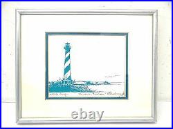 Vintage Signed Con Amore Tambien Artists Proof Lighthouse Oceanscape Ink Print