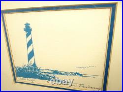 Vintage Signed Con Amore Tambien Artists Proof Lighthouse Oceanscape Ink Print