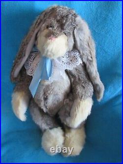 Vintage Silver Gray White Bunny Rabbit Teddy Bear Real Fur Artist Doll Ooak 20