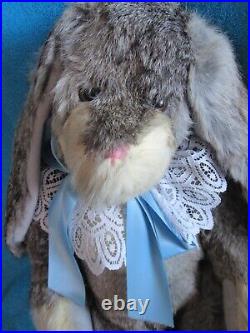 Vintage Silver Gray White Bunny Rabbit Teddy Bear Real Fur Artist Doll Ooak 20