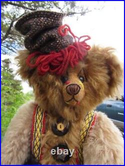 Vintage Teddy Bear Clown Jester Artist Arbor Bears Ball Beads Hat Mohair 22 Ooak