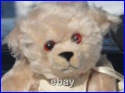 Vintage White Mohair Teddy Bear Pink Heart Doll Dress Artist Tag Hm England 8