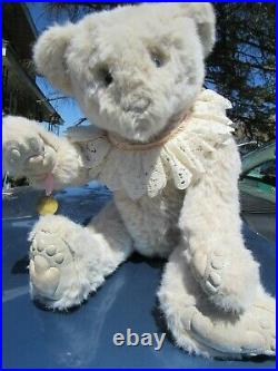 Vintage White Teddy Bear 24 Artist Wendy Brent Noses Roses Rare Musical Wind Up