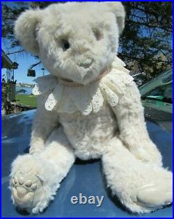 Vintage White Teddy Bear 24 Artist Wendy Brent Noses Roses Rare Musical Wind Up