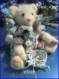Vintage White Wool Mohair Teddy Bear Jester Blue Clown Costume Artist Doll 10