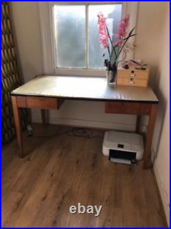 Vintage Wooden Desk Artist Table with 2 drawers from Lebus 1956 removable feet
