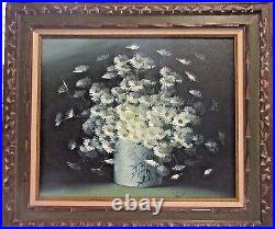 Vtg Framed Original Oil Painting by Listed Artist Nancy Lee Floral/Daisies