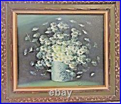 Vtg Framed Original Oil Painting by Listed Artist Nancy Lee Floral/Daisies