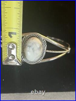 Vtg Sterling Silver Artist SIGNED White Buffalo Turquoise Howlite Cuff Bracelet