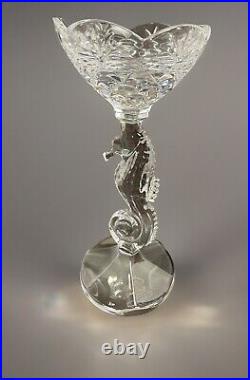 Waterford Crystal Seahorse Pillar Candlestick Signed By Artist