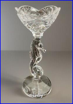 Waterford Crystal Seahorse Pillar Candlestick Signed By Artist