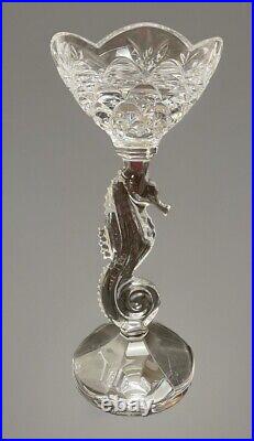 Waterford Crystal Seahorse Pillar Candlestick Signed By Artist