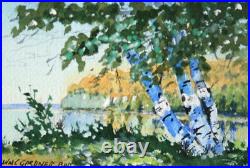 White Birch Upper Peninsula original watercolor art seascape 8 x 10