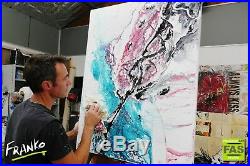 White Blue PInk Abstract Art Painting Textured 75cm x 100cm Franko Australia