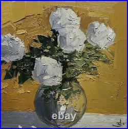 White Flowers Oil Painting Vivek Mandalia Impressionism 12x12 Original Signed
