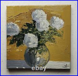 White Flowers Oil Painting Vivek Mandalia Impressionism 12x12 Original Signed