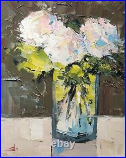 White Flowers Oil Painting Vivek Mandalia Impressionism 16x20 Original Signed