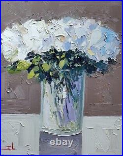 White Flowers Oil Painting Vivek Mandalia Impressionism 16x20 Original Signed