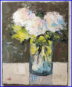 White Flowers Oil Painting Vivek Mandalia Impressionism 16x20 Original Signed