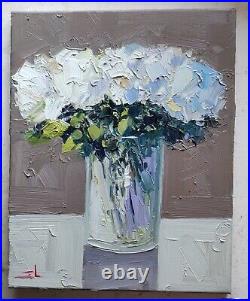 White Flowers Oil Painting Vivek Mandalia Impressionism 16x20 Original Signed