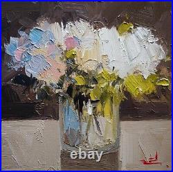 White Flowers Oil Painting Vivek Mandalia Impressionism Collectible 12x12 Signed