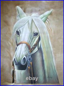 White Horse Face Painting Contemporary Signature Artwork On Silk