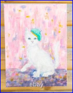 White Parisian Artist Cat French Cat Original framed painting Andi J Lucas